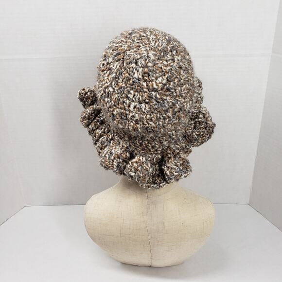 Handmade Crochet Brown Ruffle Bucket Hat Bohemian Casual Festival Neutral Fall - Picture 12 of 16